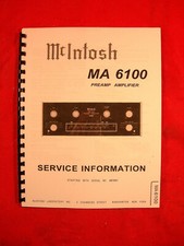 ONE BRAND NEW COPY OF MCINTOSH MA 6100 STEREO PREAMP-AMPLIFIER SERVICE MANUAL