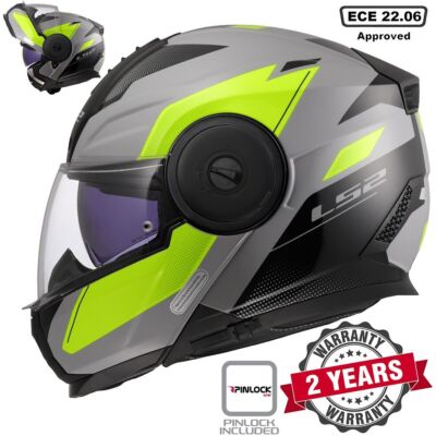 LS2 FF902 SCOPE II DUAL VISOR FLIP UP MOTORCYCLE CRASH HELMET DURIA GREY YELLOW