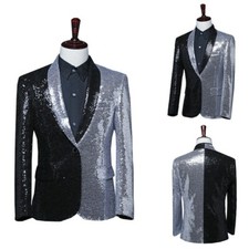 Giacca Blazer Tuxedo Da Uomo Mezza Nera Argento Con Paillettes A Revers