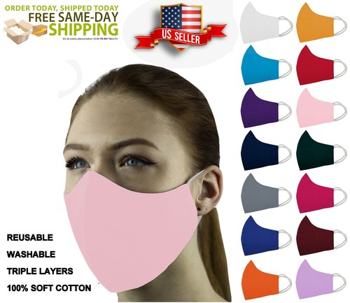5 Face Masks Set in 3 sizes Triple Layers 100% Cotton Washable Reusable W/Pocket - Picture 78 of 101