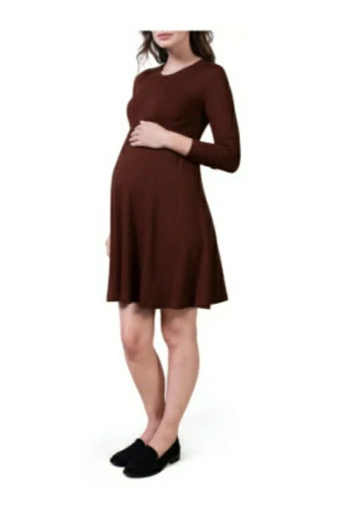Isabella Oliver Danbury Dress Maternity Brown Knit Jersey Stretch Empire Waist 0 - Image 3 of 4