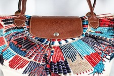 LONGCHAMP France Ivory Red Blue Multicolor Vintage Women Large Tot Handbag