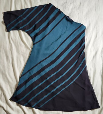 Eva Mendes NY&C Green Black One Shoulder off Dress Casual Knee Length XS