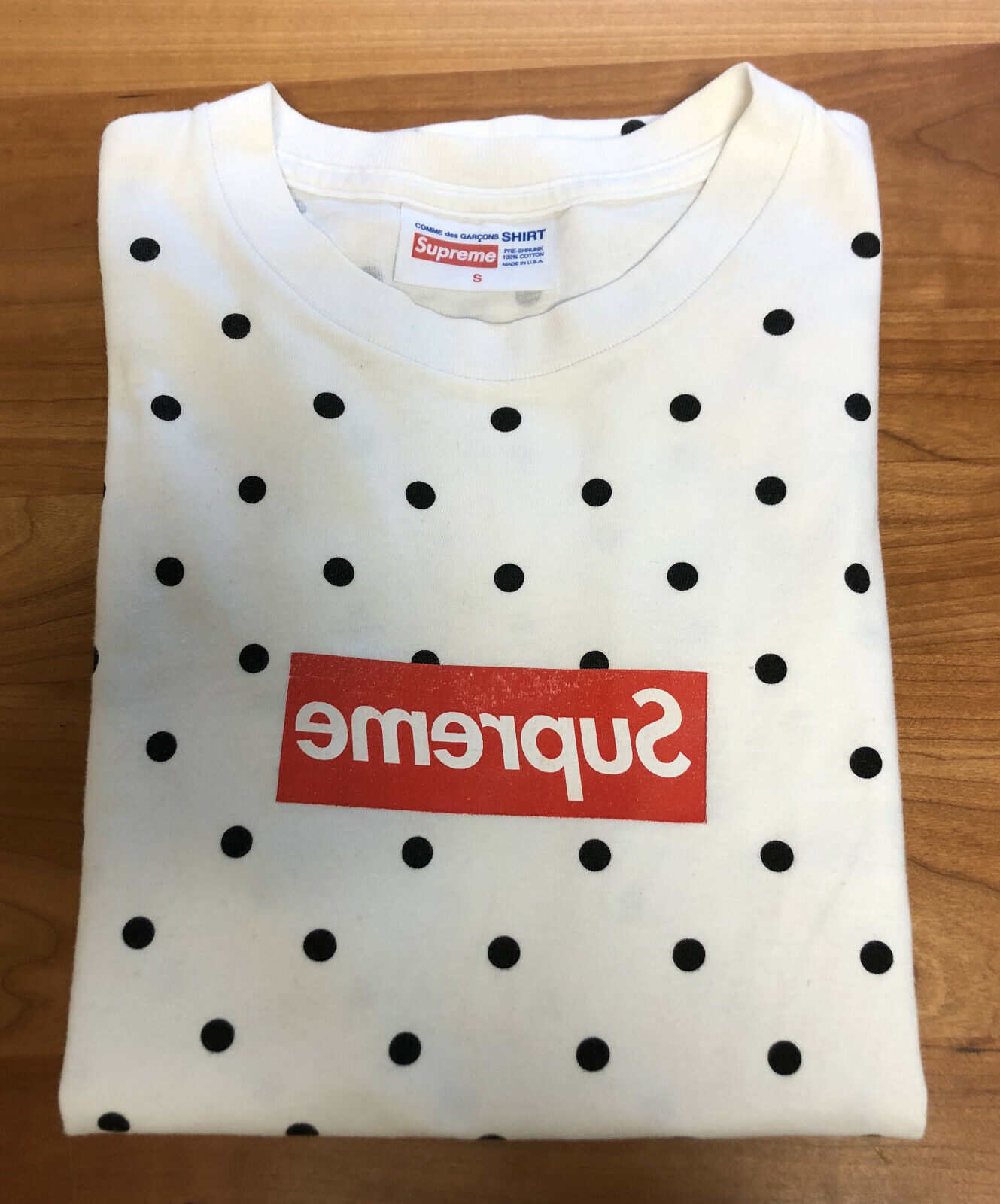 Supreme Comme Des Garcons CDG SS12 Box Logo White Polka Dot Tee Size S