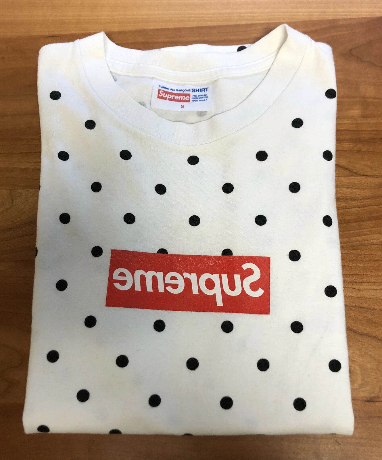 T shirt blanc à pois blanc taille S Supreme Comme Des Garcons CDG SS12 boîte logo boîte taille S