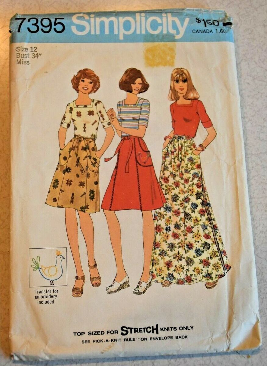 1976 Simplicity #7395 Back-Wrap Skirt Top Pattern Size 12 1976 Simplicity #7395 Back-Wrap Skirt Top Pattern Size 12