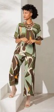 Size XL Ashro Green Multi Summer Vacation Flutter Sleeve Pant Suit Set