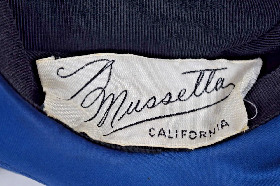 Vintage Beret 40s Mussetta California 2 Toned Blue Gray Gathered Silk Sz 9" D - Image 2 of 4