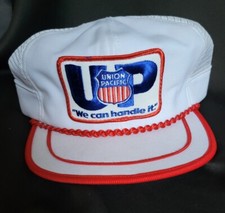 Vintage Union Pacific UP White Red Piping Snapback Trucker Hat Made In USA