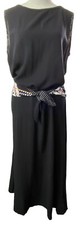 Vtg KD SPRING Women 80s Ties Front V Back Sleeveless Maxi Dress Sz L Black Retro