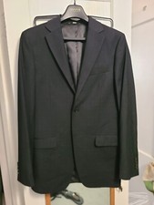 DKNY Men's Black Plaid Modern-Fit Stretch Solid Jacket Pants 2 Piece Suit 38L