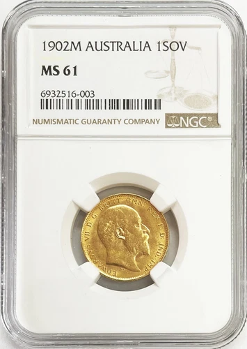 1902 M GOLD AUSTRALIA SOVEREIGN KING EDWARD VII ST. GEORGE COIN NGC MS 61