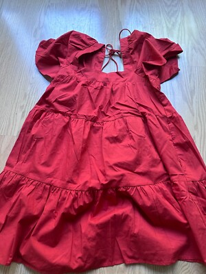Abercrombie & Fitch NWT Small Angel Sleeve Trapeze Red Tiered Mini  Dress_Free Sh