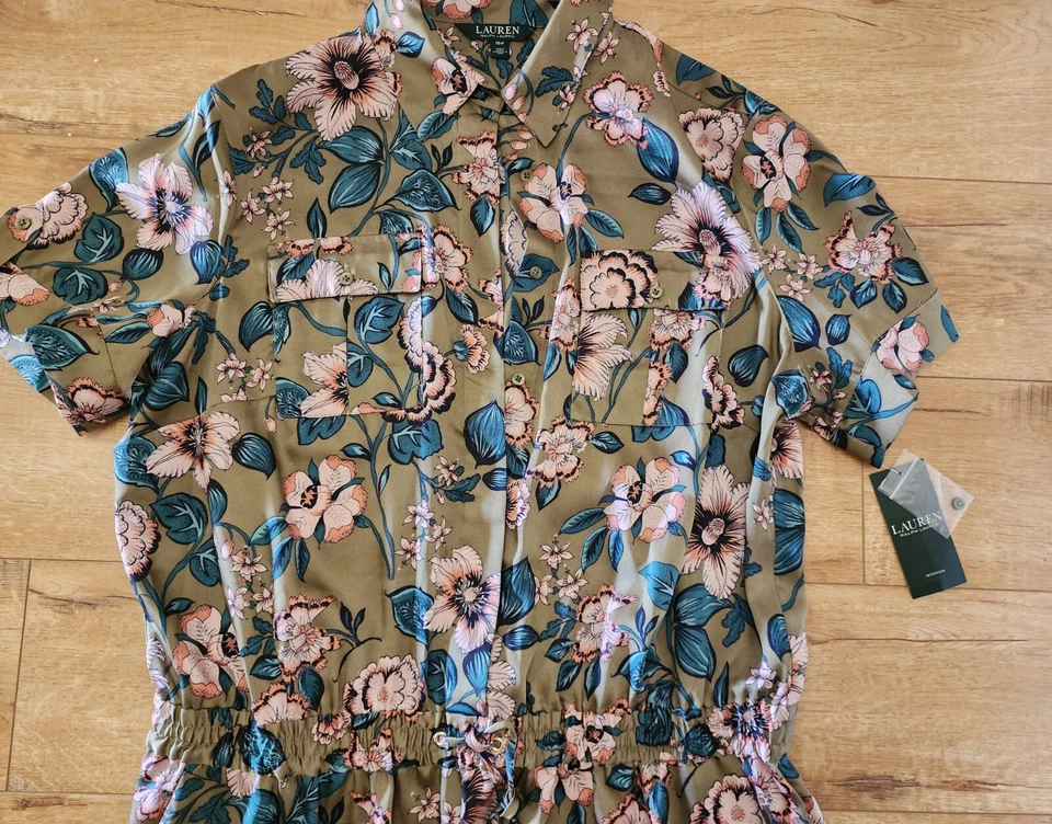$245 Nuevo con Etiquetas Mono Lauren Ralph Lauren Manga Corta Floral Satinado PLUS Talla 16W Foto 3 de 4