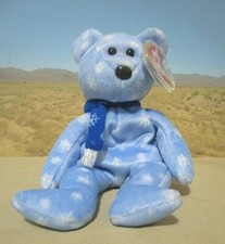 Ty Beanie Baby-New 1999 Holiday Teddy Blue Bear, Snowflakes Scarf VTG