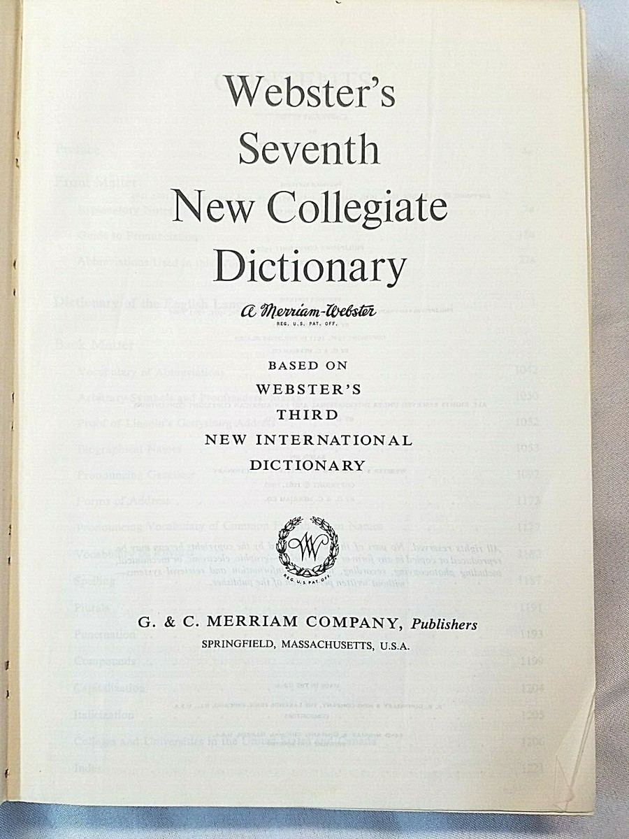VINTAGE 1967 WEBSTER'S SEVENTH NEW COLLEGIATE DICTIONARY MERRIAM