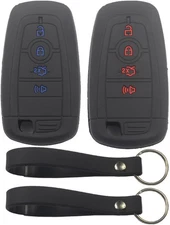 2Pcs Rubber Silicone 4 Buttons Remote Smart Key Fob Cover Case Blue Black