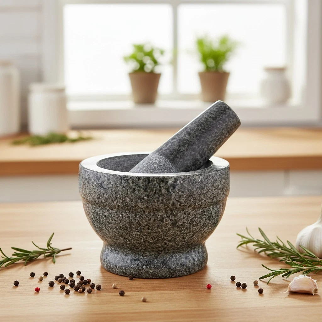 Small Granite Mortar and Pestle 3.75in Polished Kitchen Grinding Tool