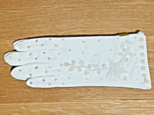 NWT 1950s-60s Ladies White Nylon Beaded Dress Gloves, Hong Kong, Size A Small