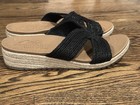 SKECHERS Women’s Slide Sandals Slip On Black Glitter Accents Woven Strap — photo 1