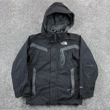 The North Face HyVent Jacket Boys Medium Black Gray Waterproof Hooded Rain