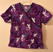 The Wonderful World of Disney Tinkerbell Purple Medical Scrub Uniform Top Medium