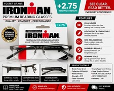 Foster Grant IRONMAN 2.75 Reading Glasses Gunmetal IM1001 Premium Readers NEW