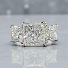 5 Ct Princess-Cut VS1 Lab Grown Diamond Three Stone Wedding Ring 14k White Gold