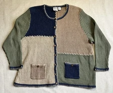 CJ Banks Vintage Color block Cotton Hand Embroidered Cardigan 2X Earthtones