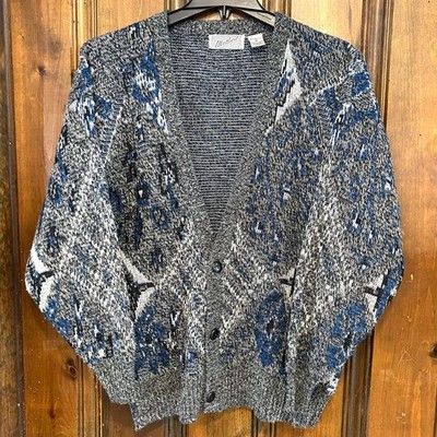 Vintage Method Cardigan Gray Abstract/Chunky Knit/Grandpa/Retro/ 90s/ Men's Med