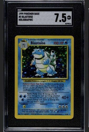 Pokémon Blastoise 2/102 Base Set Holo Rare SGC 7.5 English Card