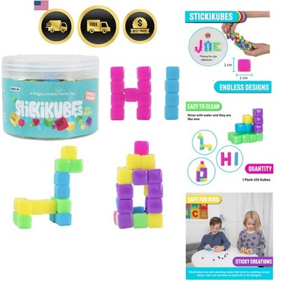 StickiKubes, Mini Stacking Cubes that Stick to Anything, Non Toxic Kid Safe S...