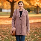 Cardigan Sweater Women Cable Knit Shawl Collar Beige  Fisherman Wool Peppy Sz M