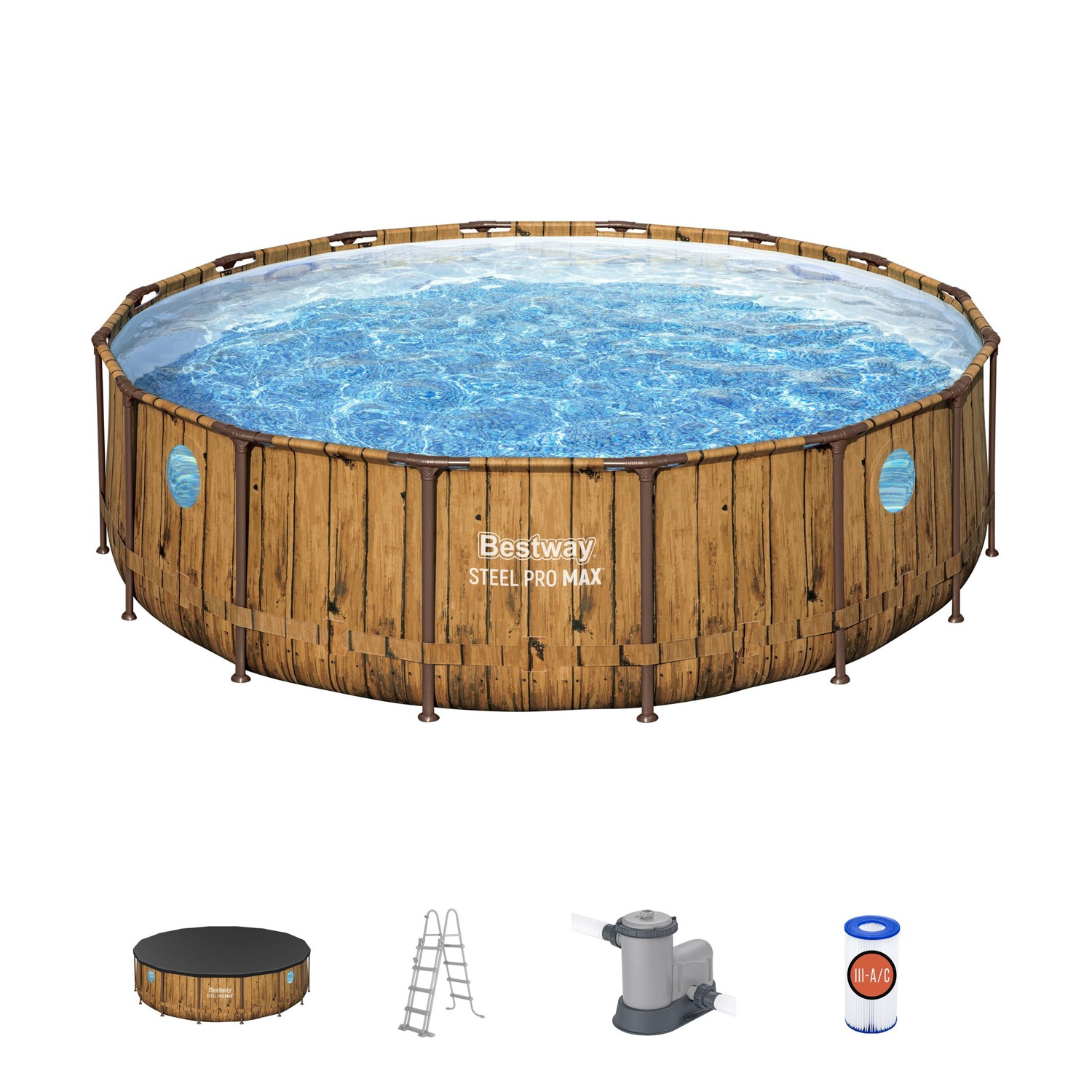 Piscina fuori terra rotonda 488x122 cm Steel Pro Max Bestway marrone