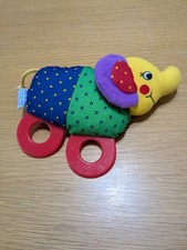 VTG EDEN Elephant Plush Rattle Primary Colors Colorblock Double Ring Toy
