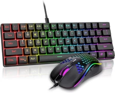 RedThunder 60% Gaming Keyboard and Mouse Combo, Ultra-Compact 61 Keys RGB Backli