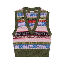 GANNI Graphic V Neck Vest  Mulitcolor 