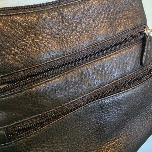 Vintage 90’s Y2K Pebbled Leather Crossbody Shoulder Bag Purse Travel Multi Zip  - Picture 6 of 9