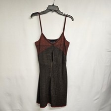 Marc Jacobs Pointelle Knit Dress Brown Rust Flare Skirt Spaghetti Straps Large