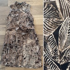 Lauren Ralph Lauren Linen Shirt Dress 14 Safari Leaf Print Belted Button Front