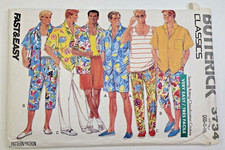 VTG 80s Butterick Sew Pattern 3734 Mens Tank Shirt Shorts Pants Chest 30-40 UC