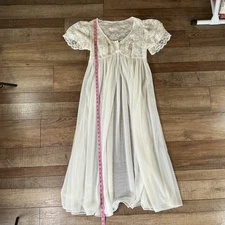 VTG Val Mode Ivory Lace Nylong Nightgown Women's 34 Long Sheer Sleepwear #111125