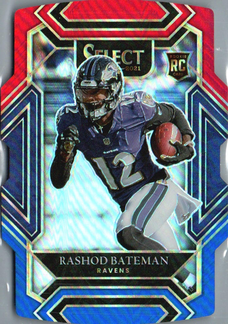 2021 Panini Select #255 Rashod Bateman Red and Blue Prizm Die Cut