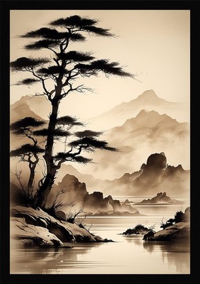 Bold Ink Wash Japanese Framed Wall Art Poster Canvas Print Picture