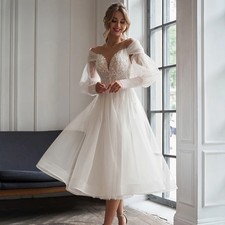 Classic A-line Wedding Dresses Plus Size Puff Sleeves Lace Appliques Bride Gowns