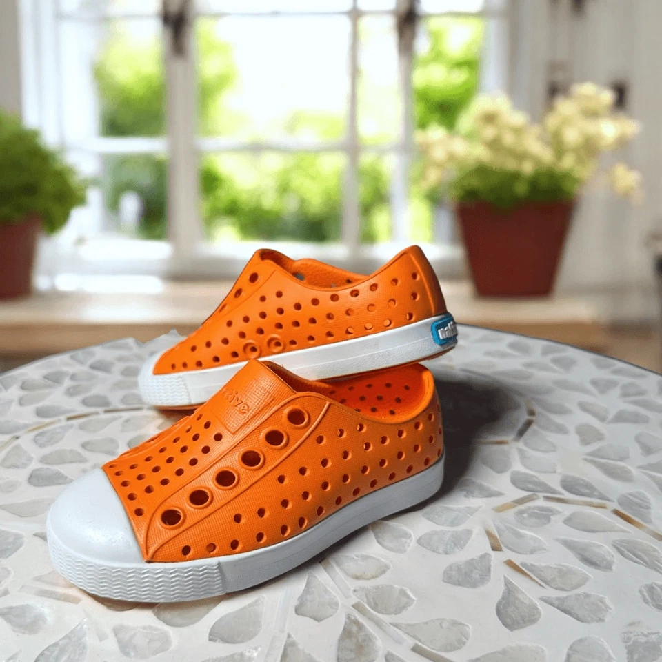 Native Jefferson Shoes Toddler Kids Size C5 Orange White Slip-On Water Shoes Sne - Image 2 of 4