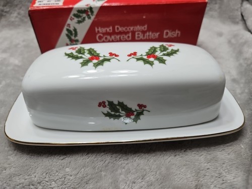 ACEBO DE NAVIDAD con borde dorado plato de mantequilla FINA CHINA JAPÓN vacaciones raro - Imagen 8 de 9
