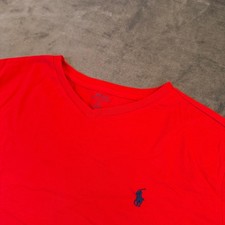 Polo Ralph Lauren V-Neck T-Shirt Mens Large Red Embroidered Logo
