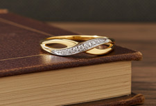 Natural Diamond Crossover Eternity Ring 18ct Gold on Solid Sterling Silver 925