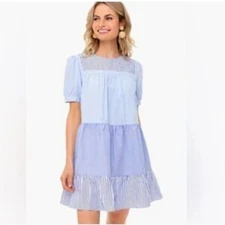 Pomander Place TUCKERNUCK Blue & White stripe tiered Quinn dress Size small